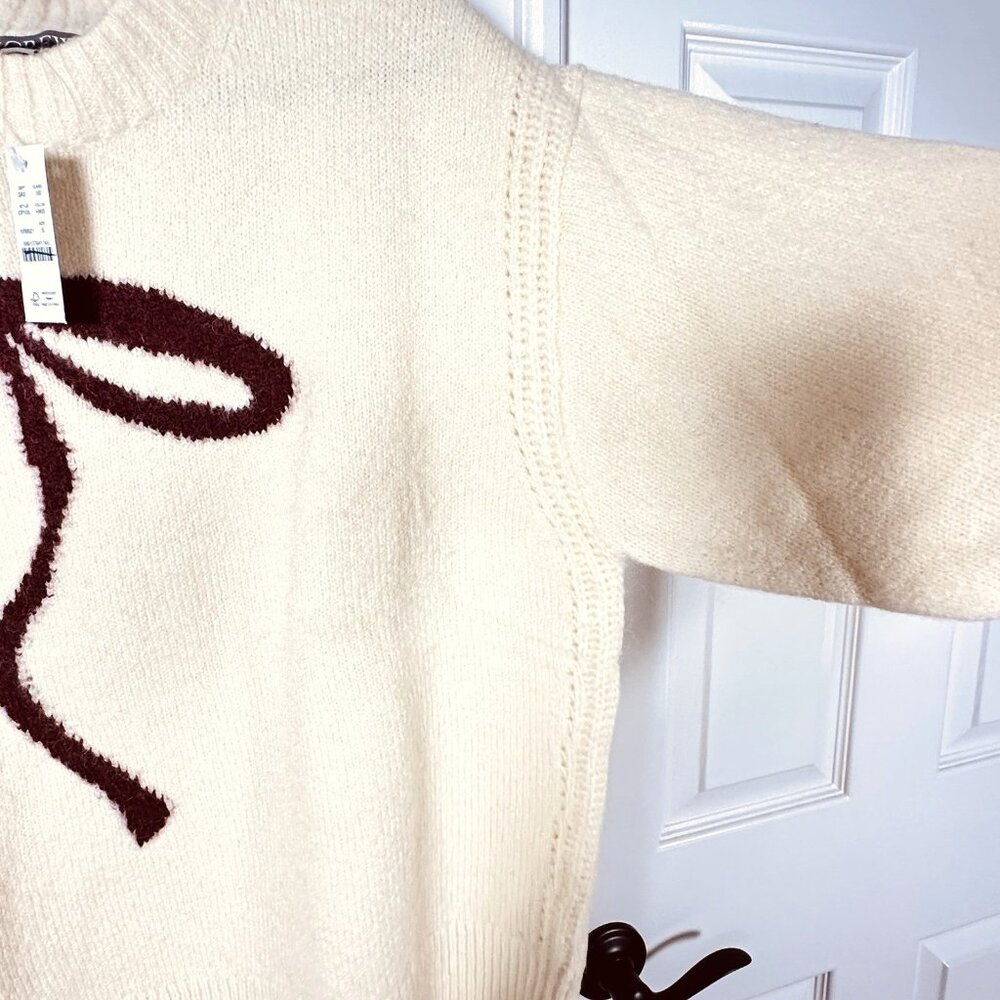 J.Crew Womens Relaxed Bow Print Crewneck Pullover Small Cream Knit Coquette NWT - Picture 7 of 14